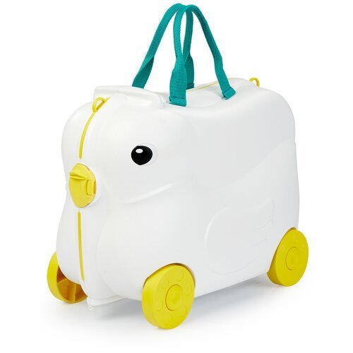 40035, Чемодан-каталка Happy Baby на колесах детский, ручная кладь, для путешествий, низкий вес, прочный корпус, размеры: 46х23х34, утка белая