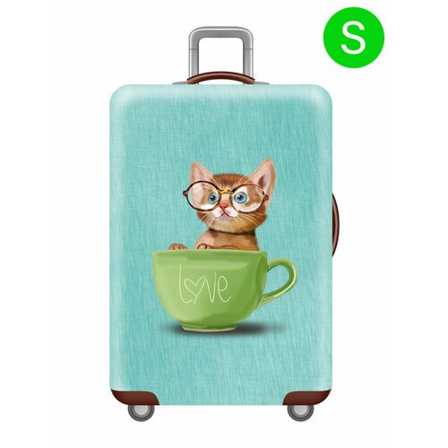 Чехол для чемодана Ledcube nicetrip_cat_in_cup_S, размер S, коричневый, бирюзовый