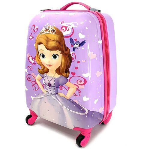 Детский чемодан на 4 колесах, Принцесса в платье, цвет сиреневый, пластик, 30 см, ручная кладь, размер S