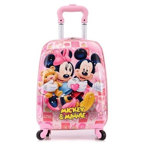 чемодан для ручной клади на 4-х колесах детский 'Микки маус' цвет розовый вес 1,5 кг размер 45х27х19 см с телескопической ручкой