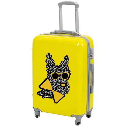 Чемодан на колесах дорожный средний багаж для путешествий женский m TEVIN размер М 64 см 62 л легкий 3.2 кг прочный поликарбонат Желтый с картинкой