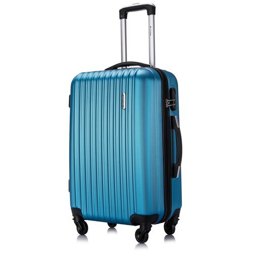 Чемодан L'case, ABS-пластик, пластик, рифленая поверхность, опорные ножки на боковой стенке, 61 л, размер M, синий