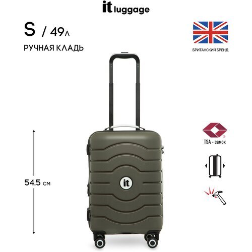Чемодан IT Luggage, пластик, ABS-пластик, рифленая поверхность, опорные ножки на боковой стенке, увеличение объема, 49 л, размер S+, зеленый