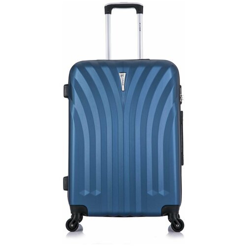 Чемодан L'case Phuket, ABS-пластик, пластик, рифленая поверхность, опорные ножки на боковой стенке, износостойкий, водонепроницаемый, 74 л, размер M+, синий