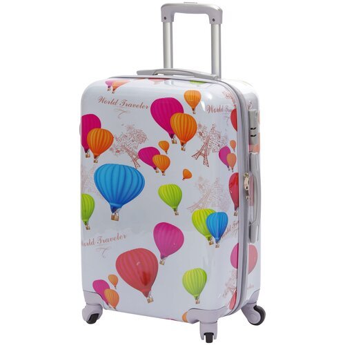 Чемодан на колесах дорожный средний багаж для путешествий для девочек m TEVIN размер М 64 см 62 л легкий 3.2 кг прочный поликарбонат с рисунком