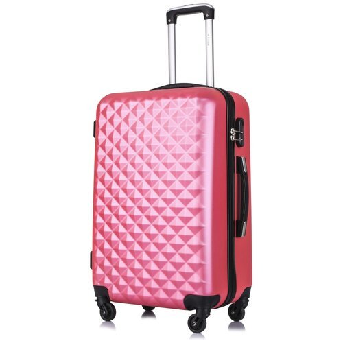 Умный чемодан L'case 4132, пластик, ABS-пластик, рифленая поверхность, опорные ножки на боковой стенке, 81 л, размер M, розовый