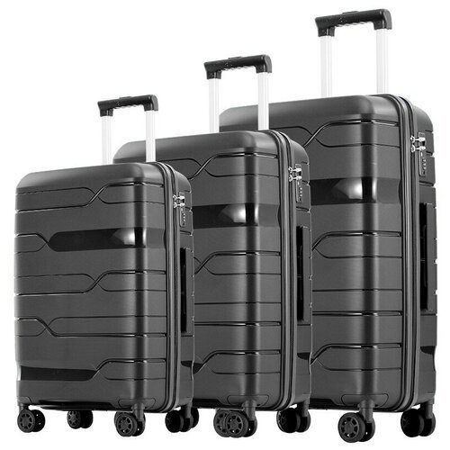 Умный чемодан Impreza, 3 шт., полипропилен, водонепроницаемый, увеличение объема, ребра жесткости, опорные ножки на боковой стенке, 120 л, размер M, черный