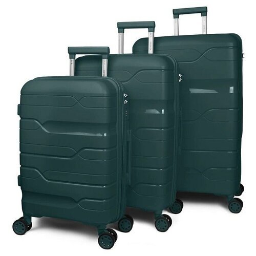 Impreza Happy - Набор чемоданов с расширением и съемными колесами темно-зеленого цвета
