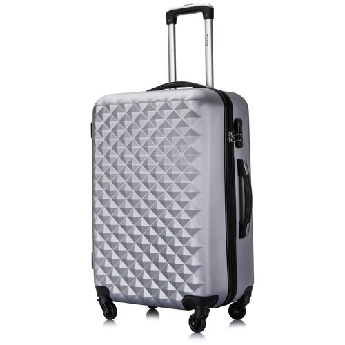 Умный чемодан L'case, пластик, ABS-пластик, рифленая поверхность, опорные ножки на боковой стенке, 81 л, размер M, серый, серебряный