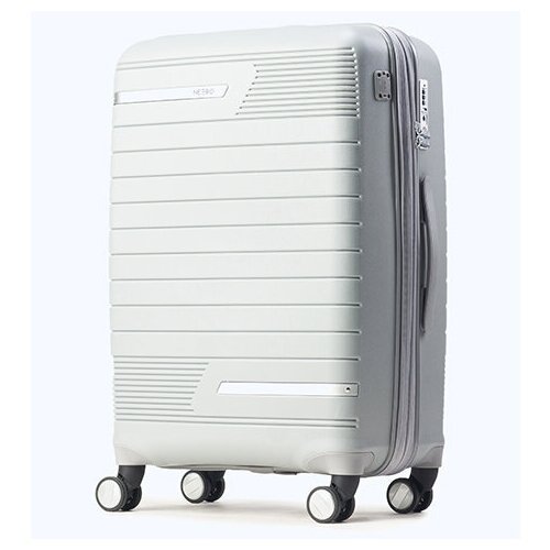 Умный чемодан NEEBO, поликарбонат, полипропилен, встроенные весы, рифленая поверхность, увеличение объема, опорные ножки на боковой стенке, 57.6 л, размер M, белый, серый