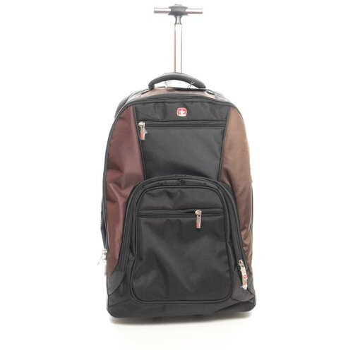 Чемодан-рюкзак TEVIN, поликарбонат, 37 л, размер S, коричневый, черный