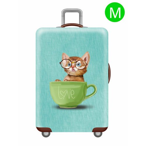 Чехол для чемодана Ledcube nicetrip_cat_in_cup_M, размер M, коричневый, бирюзовый