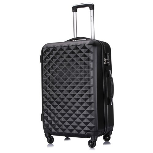 Умный чемодан L'case, пластик, ABS-пластик, рифленая поверхность, опорные ножки на боковой стенке, 81 л, размер M, черный