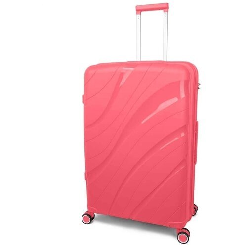 Чемодан на колесах дорожный средний багаж для путешествий женский m TEVIN размер М 64 см 62 л легкий 3.2 кг прочный полипропилен Серый светлый волна