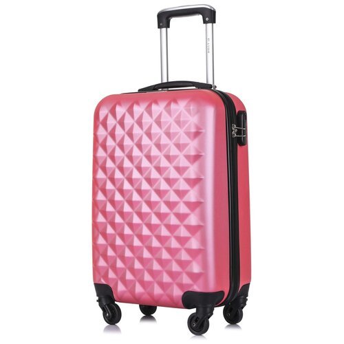 Умный чемодан L'case, пластик, ABS-пластик, рифленая поверхность, опорные ножки на боковой стенке, 45 л, размер S, розовый