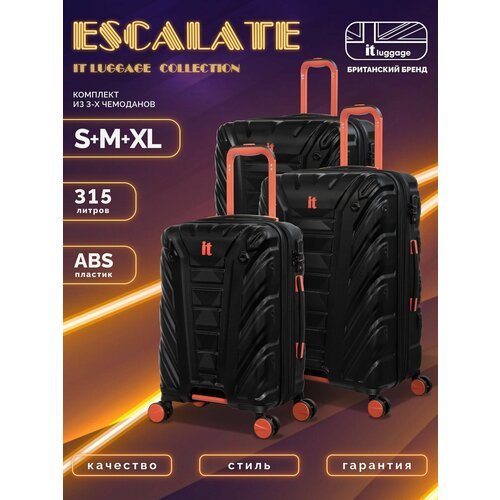 Комплект чемоданов IT Luggage, 3 шт., 159 л, размер XL, черный